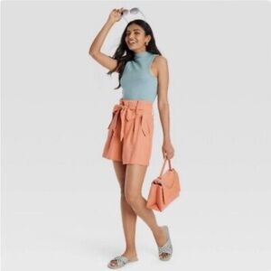 A New Day Women's Short Paperbag Utility High Rise Orange Size 6